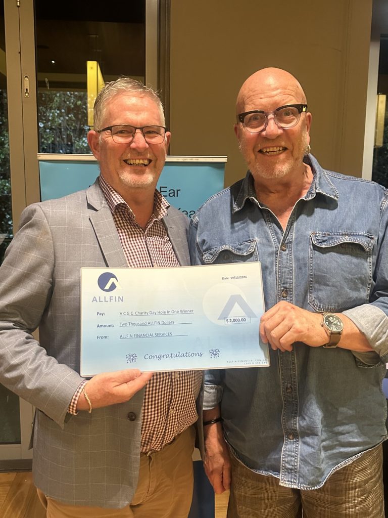 Allfins’ Steve Haase presenting cheque to Melba services